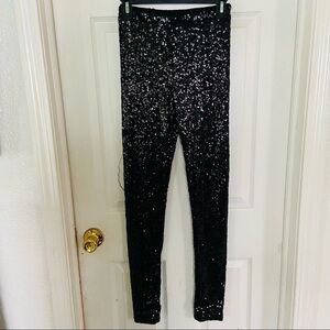 GIANNI BINI black sparkle sequins skinny leggings Size XS
